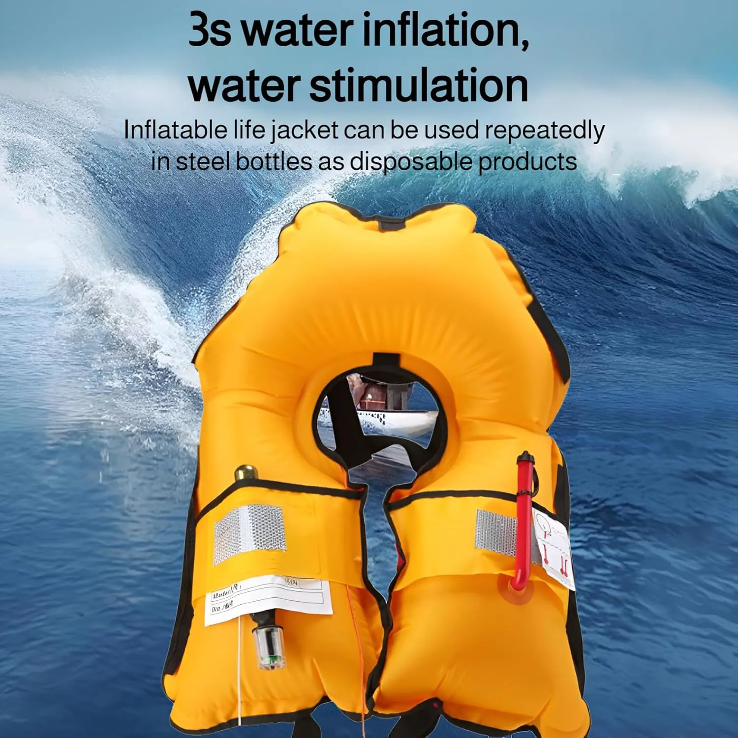 [Ellniges]【Compact Inflatable PFD for Adults】 Fishing Kayak Life Jacket - 【Instant 3s Inflation】, Heavy-Duty D-Rings, Breathable Oxford Fabric with Detachable Hood Compatty, Emergency Whistle