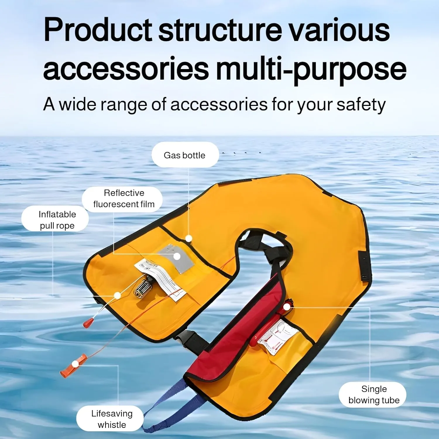 [Ellniges]【Compact Inflatable PFD for Adults】 Fishing Kayak Life Jacket - 【Instant 3s Inflation】, Heavy-Duty D-Rings, Breathable Oxford Fabric with Detachable Hood Compatty, Emergency Whistle