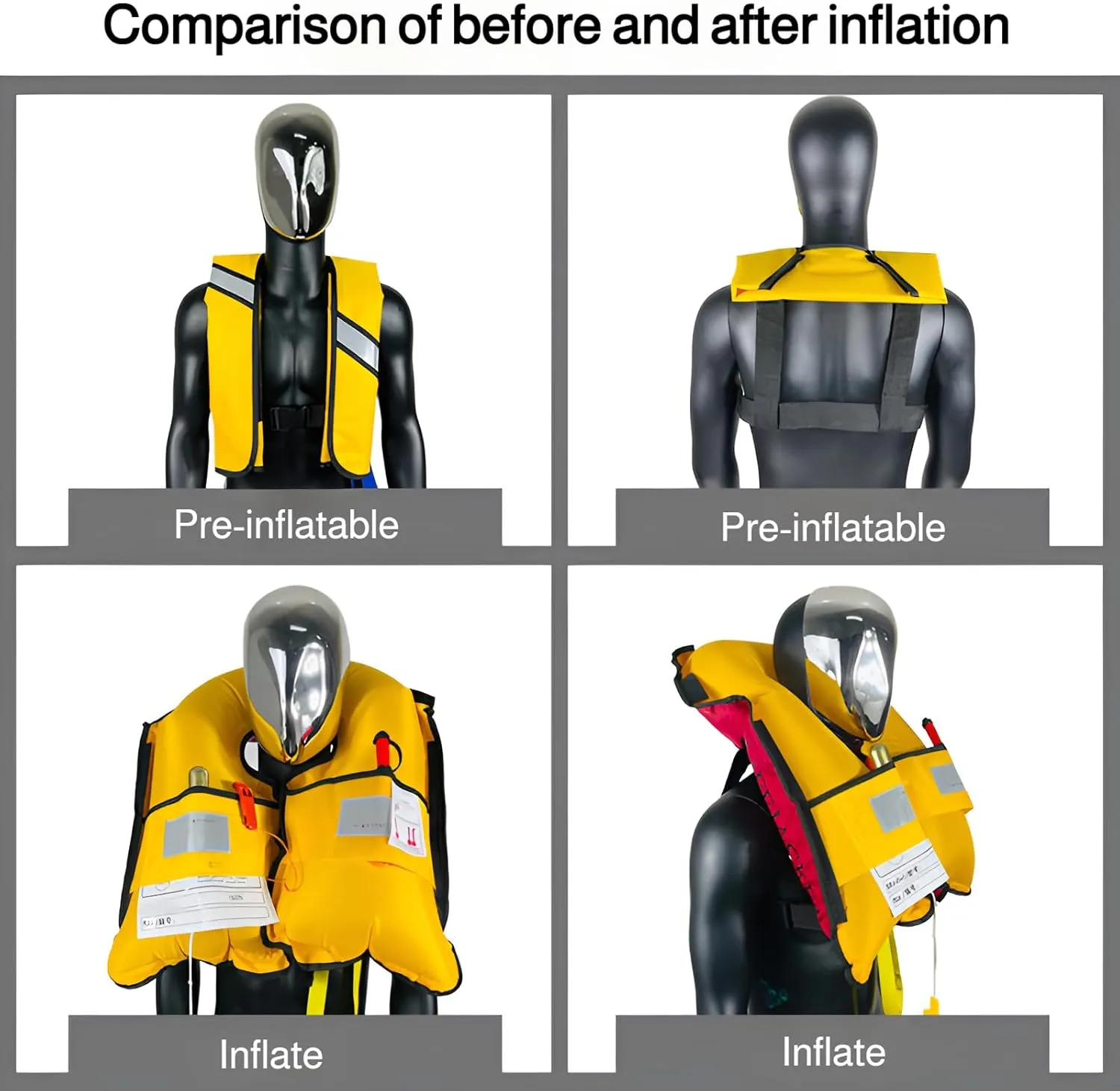 [Ellniges]【Compact Inflatable PFD for Adults】 Fishing Kayak Life Jacket - 【Instant 3s Inflation】, Heavy-Duty D-Rings, Breathable Oxford Fabric with Detachable Hood Compatty, Emergency Whistle