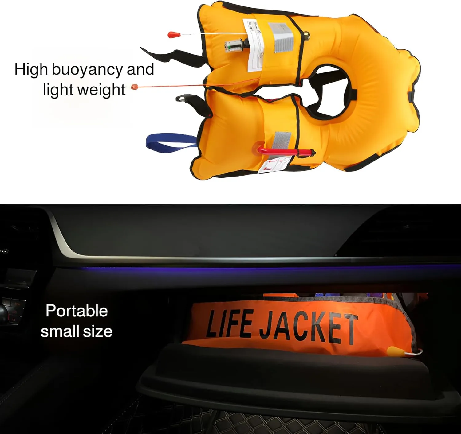 [Ellniges]【Compact Inflatable PFD for Adults】 Fishing Kayak Life Jacket - 【Instant 3s Inflation】, Heavy-Duty D-Rings, Breathable Oxford Fabric with Detachable Hood Compatty, Emergency Whistle
