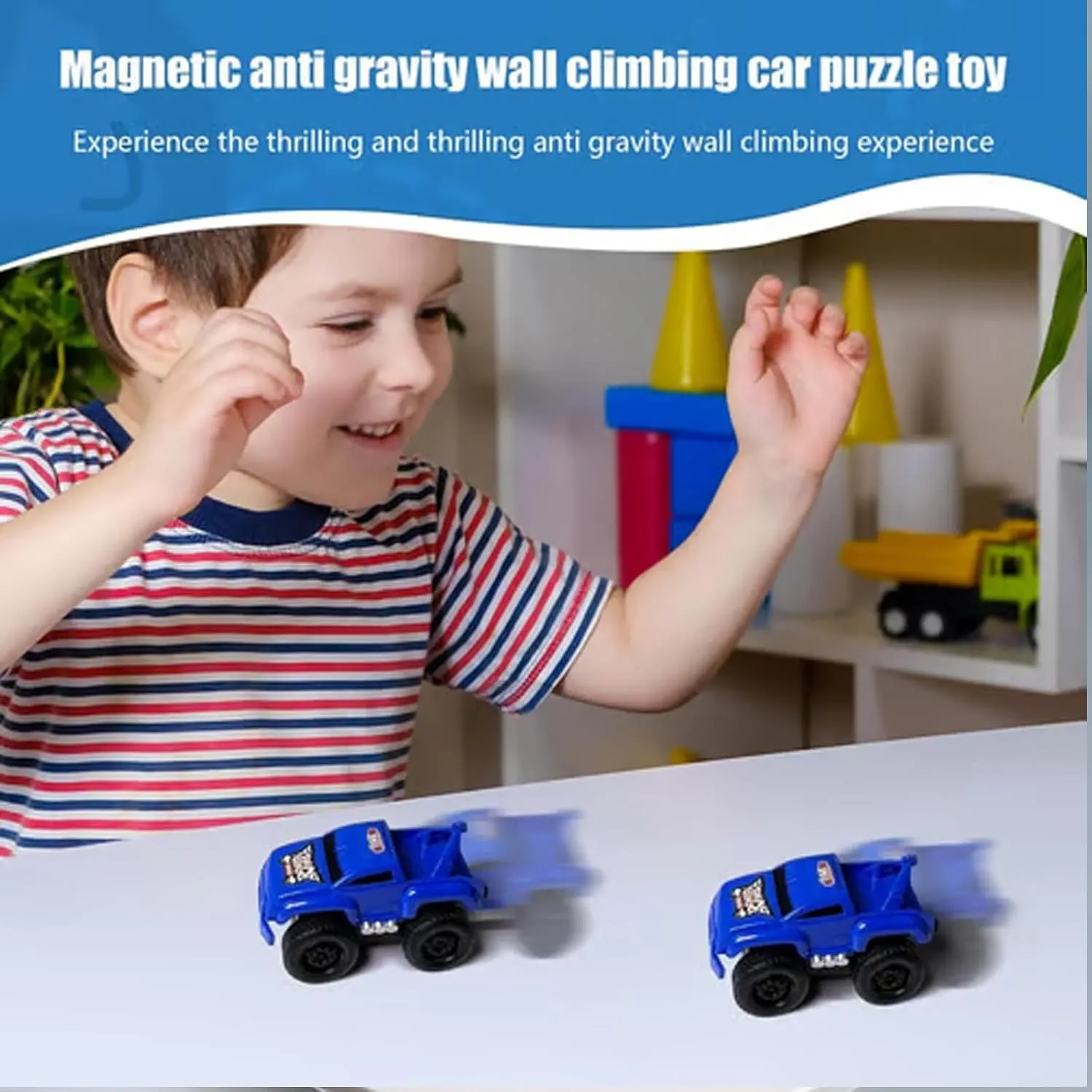 Emboadlie Magnetic Anti-Gravity Wall-Climbing Toy Car with Circular Track,Inertial Magnetic Levitation,Anowadays Wall Climbings Car,That Drive on Walls and Ceiling,Decompression Toys(Set A,Ordinary)