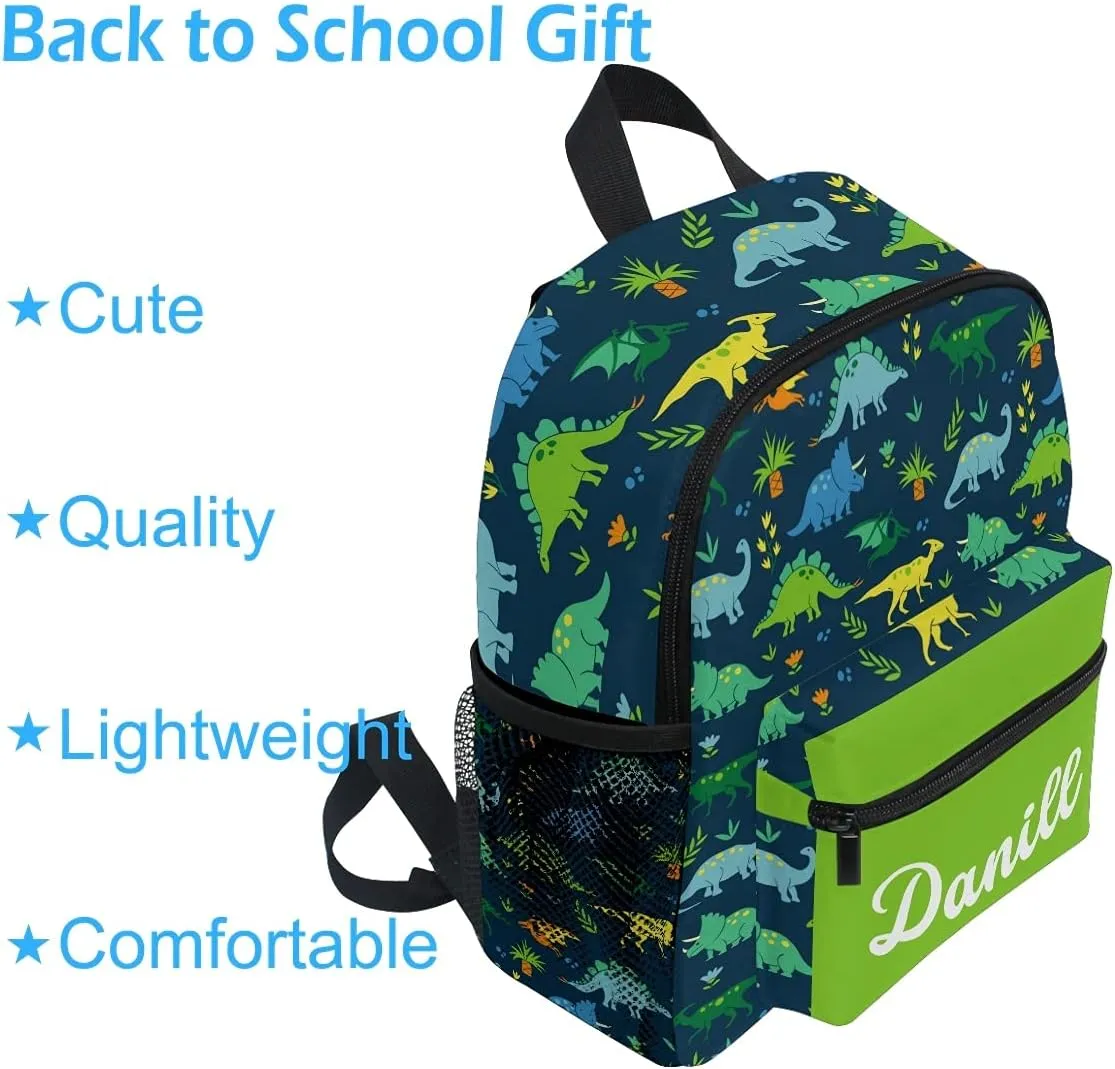 Emelivor Custom Dinosaur Colorful Preschool Backpack for Toddler Boy Girl School Bag for Children Personalized Lightweight Toddler Bookbag with Chest Strap
