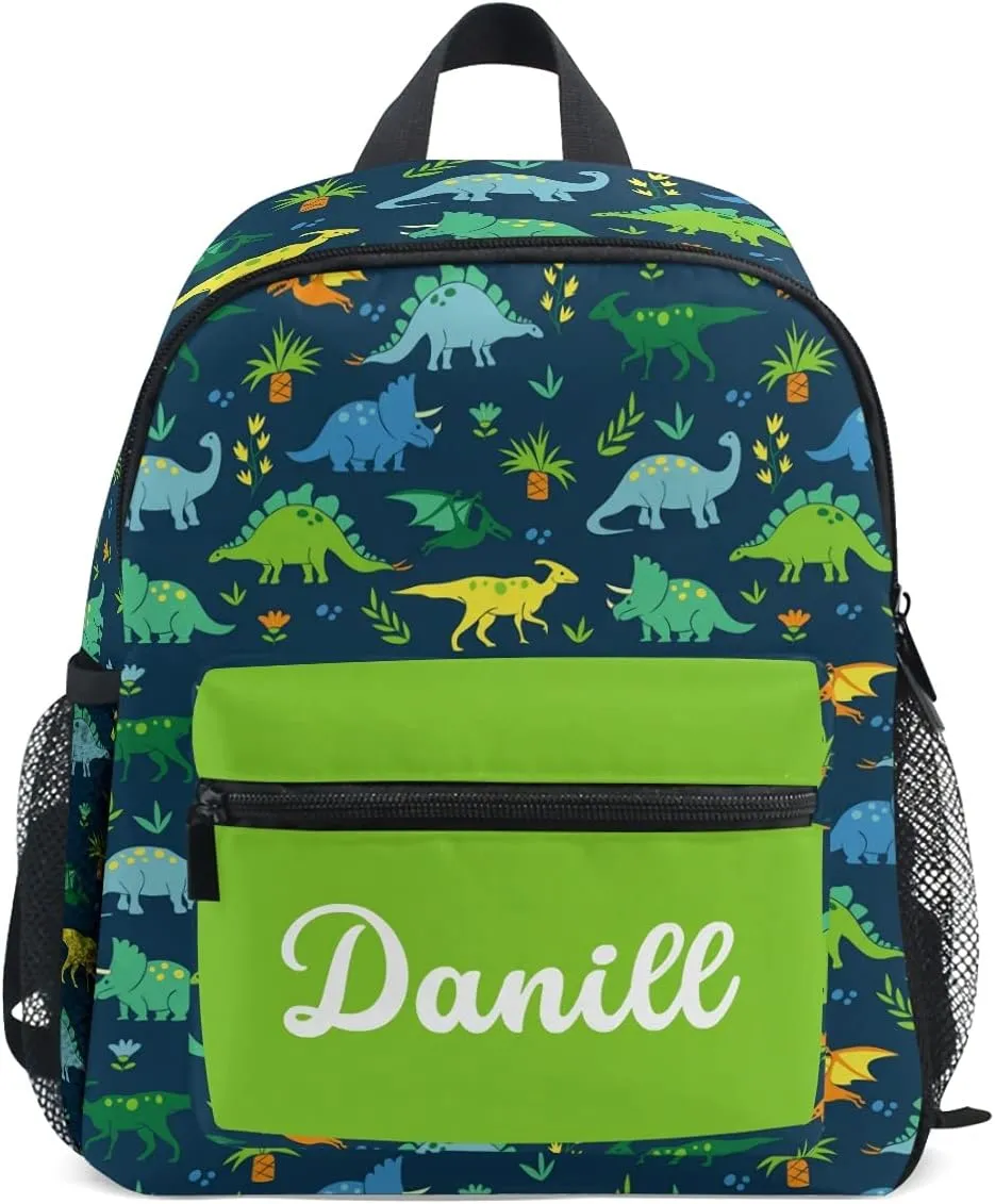 Emelivor Custom Dinosaur Colorful Preschool Backpack for Toddler Boy Girl School Bag for Children Personalized Lightweight Toddler Bookbag with Chest Strap