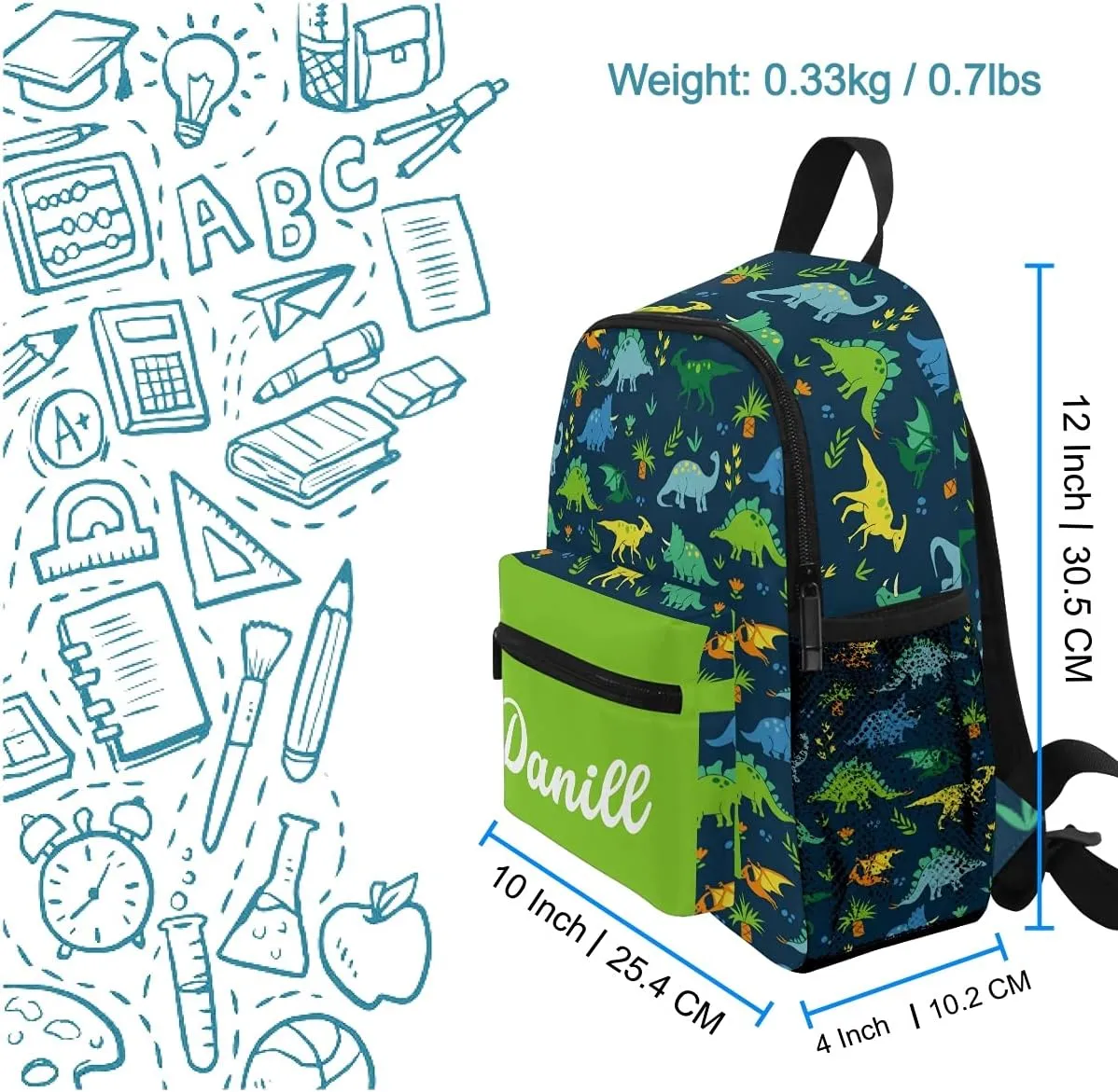 Emelivor Custom Dinosaur Colorful Preschool Backpack for Toddler Boy Girl School Bag for Children Personalized Lightweight Toddler Bookbag with Chest Strap