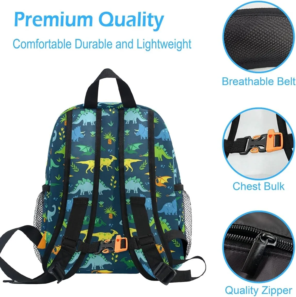 Emelivor Custom Dinosaur Colorful Preschool Backpack for Toddler Boy Girl School Bag for Children Personalized Lightweight Toddler Bookbag with Chest Strap