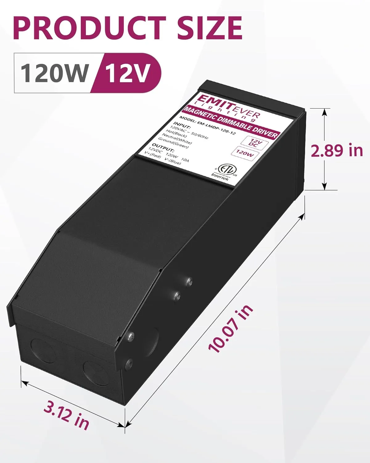 EMITEVER Magnetic Dimmable Transformer,12V 200W LED Drvier,ETL Listed Power Supply,Compatible with Lutron and Leviton Dimmers,120VAC to 12VDC for LED Strip Light,Kitchen,Cabinet
