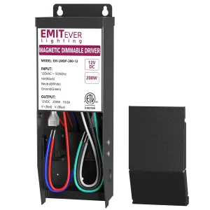 EMITEVER Magnetic Dimmable Transformer,12V 200W LED Drvier,ETL Listed Power Supply,Compatible with Lutron and Leviton Dimmers,120VAC to 12VDC for LED Strip Light,Kitchen,Cabinet
