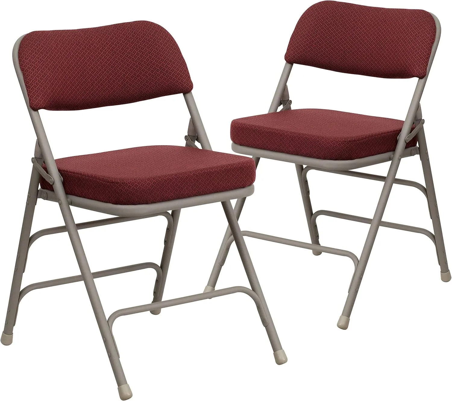 EMMA   OLIVER 2 Pack Curved Triple Braced & Double Hinged Burgundy Fabric Metal Folding Chair