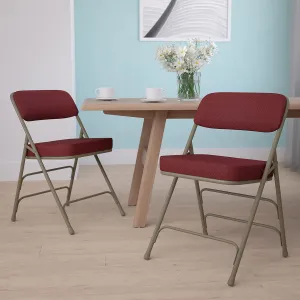 EMMA   OLIVER 2 Pack Curved Triple Braced & Double Hinged Burgundy Fabric Metal Folding Chair