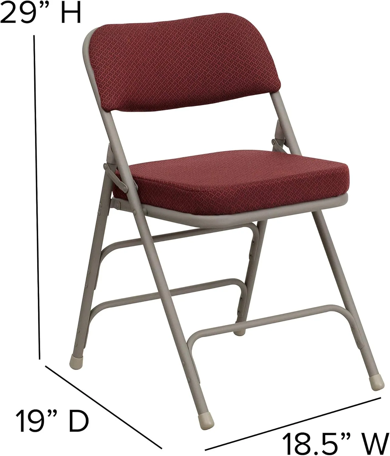 EMMA   OLIVER 2 Pack Curved Triple Braced & Double Hinged Burgundy Fabric Metal Folding Chair