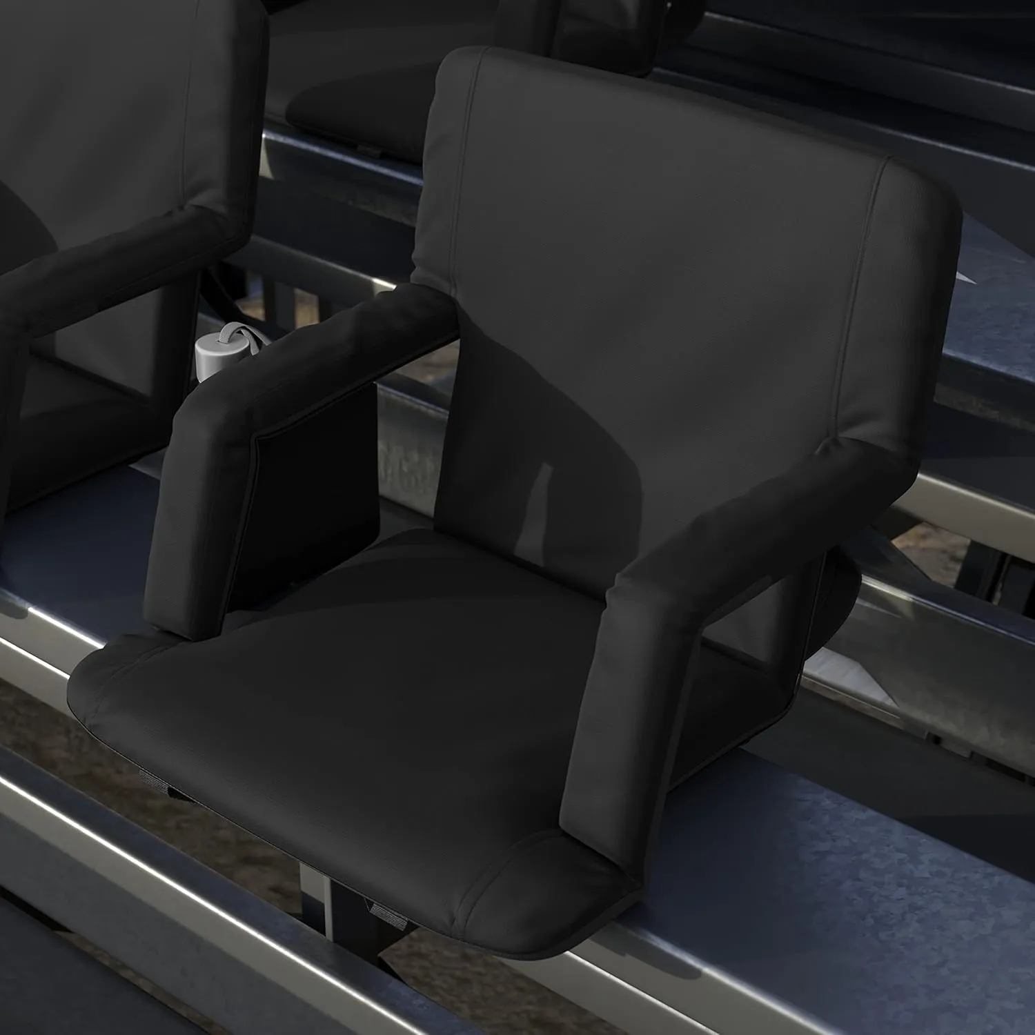 EMMA   OLIVER Portable Stadium Chair with Armrests, Reclining Padded Back & Seat, Lightweight Metal Frame & Backpack Straps, Storage Pockets