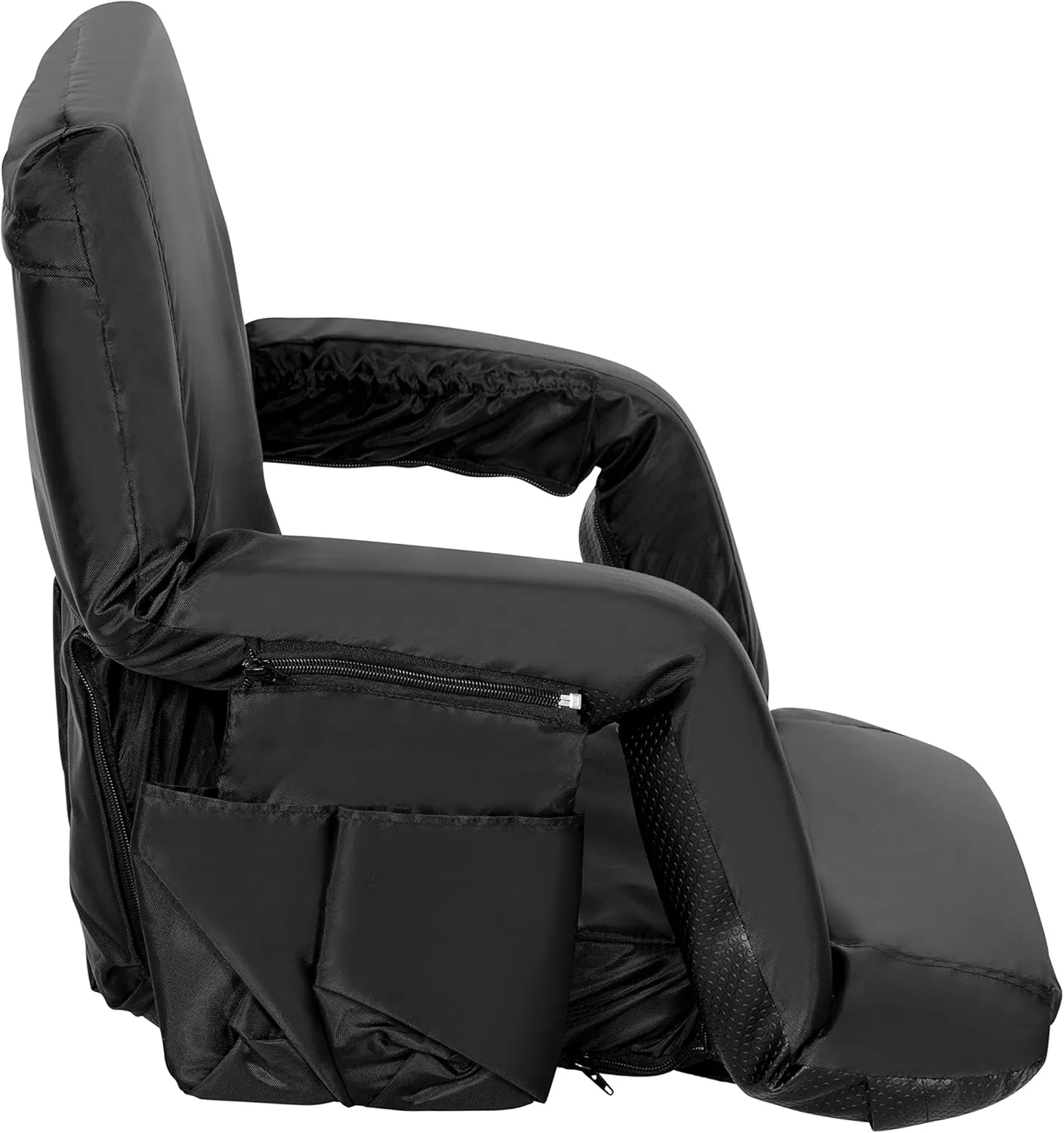 EMMA   OLIVER Portable Stadium Chair with Armrests, Reclining Padded Back & Seat, Lightweight Metal Frame & Backpack Straps, Storage Pockets
