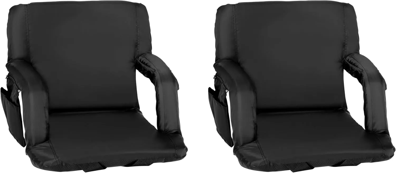 EMMA   OLIVER Portable Stadium Chair with Armrests, Reclining Padded Back & Seat, Lightweight Metal Frame & Backpack Straps, Storage Pockets