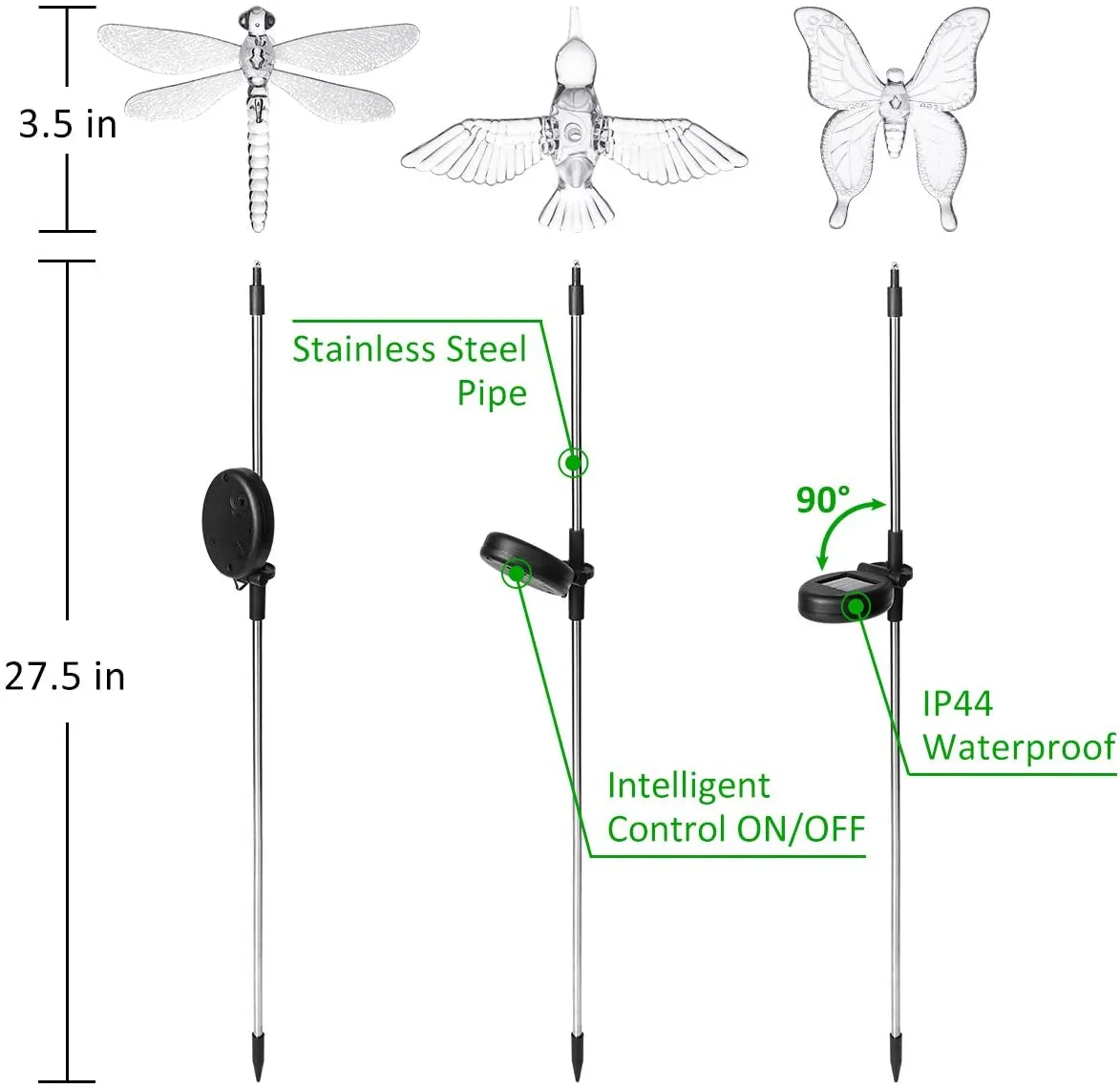 EPIC GADGET Solar Garden Stake Lights,3 Pack Solar Garden Lights Outdoor,Multi-Color Changing LED Garden Lights,Solar Butterfly Lights Outdoor for Pathway,Garden,Lawn,Patio,Driveway