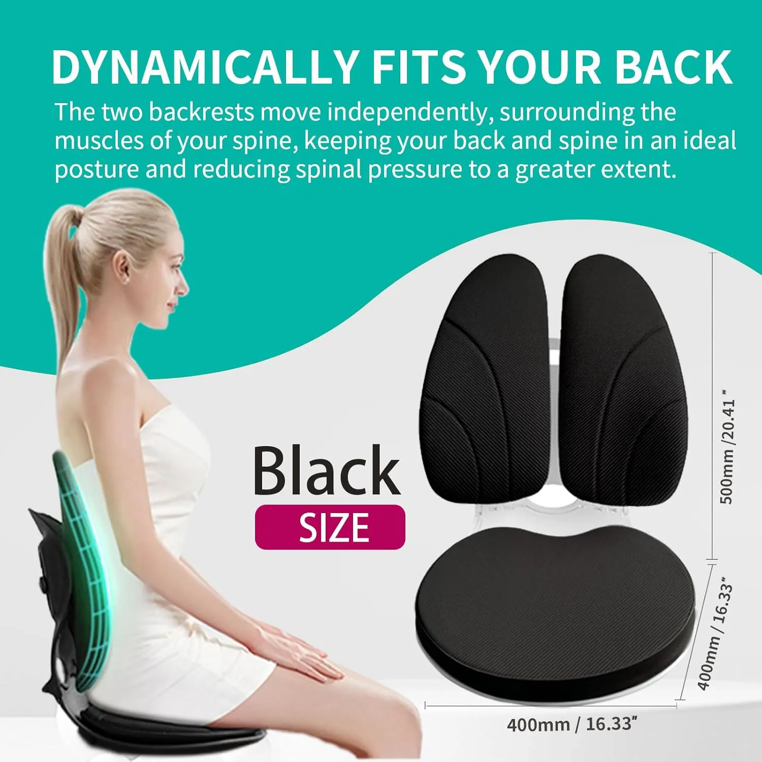 Ergonomic Chair Back Support,Lumbar Support for Improves Posture and Relieves Back Pain,Perfect for Office Chair,Gaming,Home-Work,Foldable and Adjustable,Washable Seat Cushion Cover.(Black)