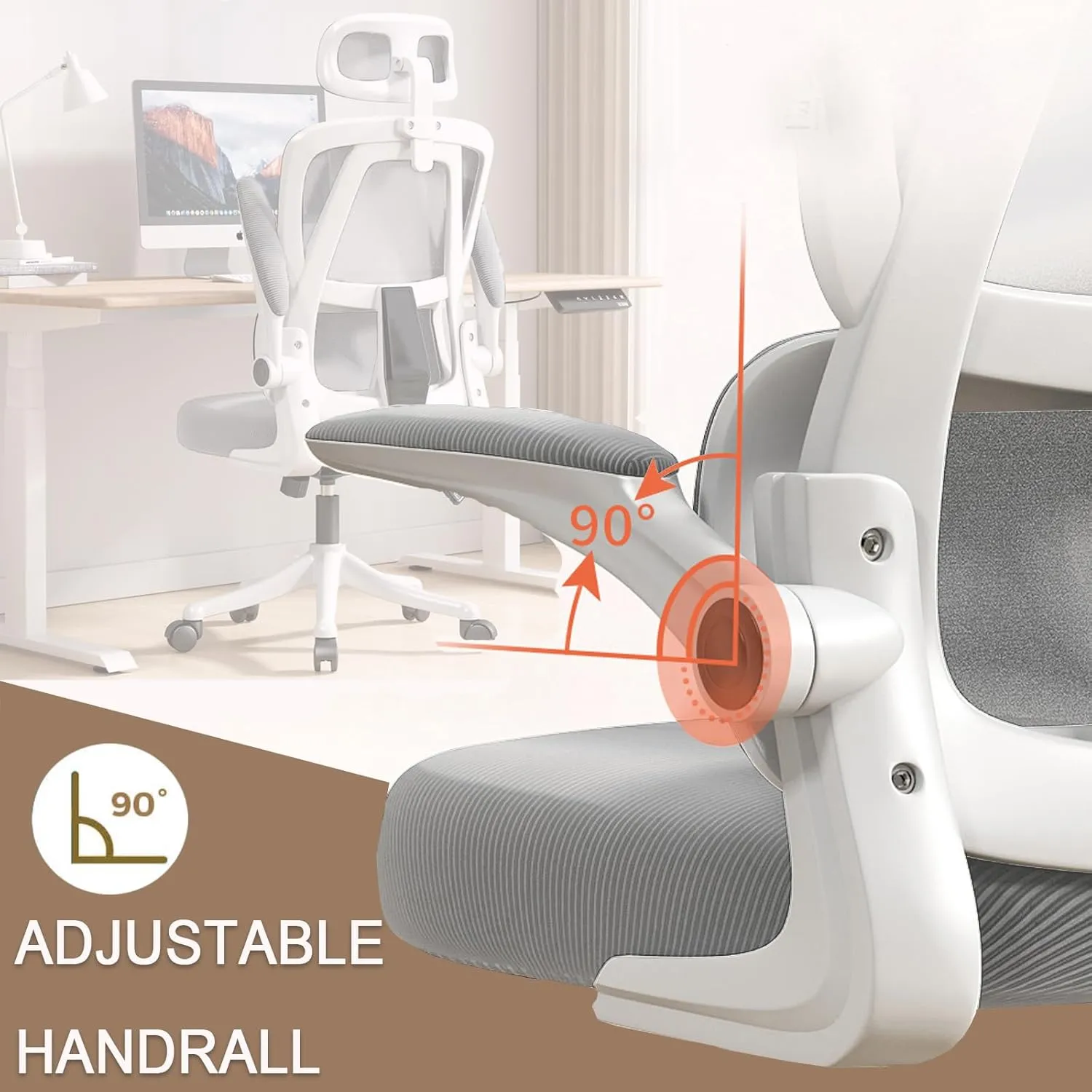 Ergonomic Office Chair Computer Desk Chairs with Flip-up Armrests and Lumbar Support, High Back Mesh Gaming Chairs with Adjustable Headrest