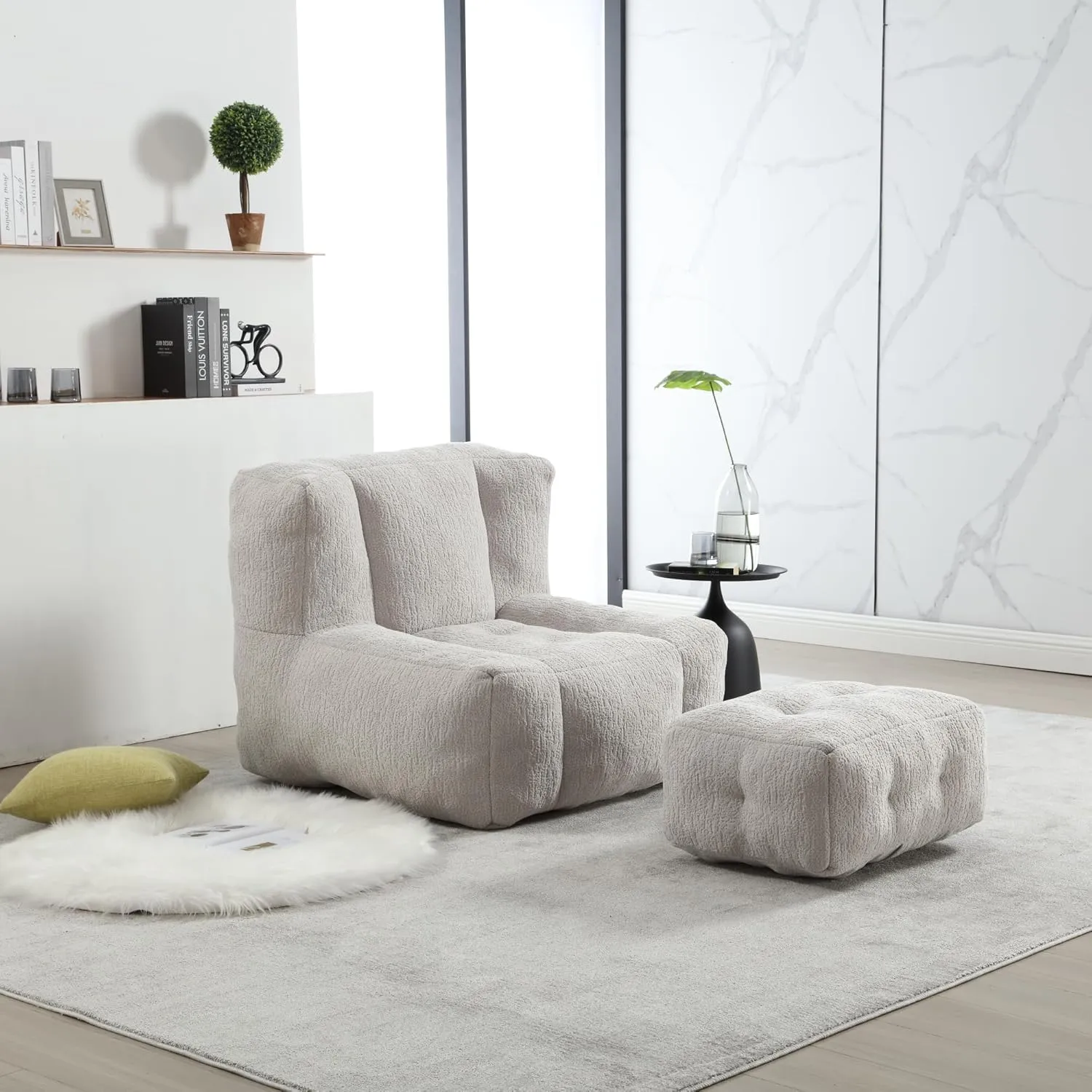 espidoo Fluffy Bean Bag Chair: Super Soft Memory Foam Ottoman - Modern Mosha Velvet Upholstery for Adults & Kids - Living Room Bedroom Reading Nursery Comfort