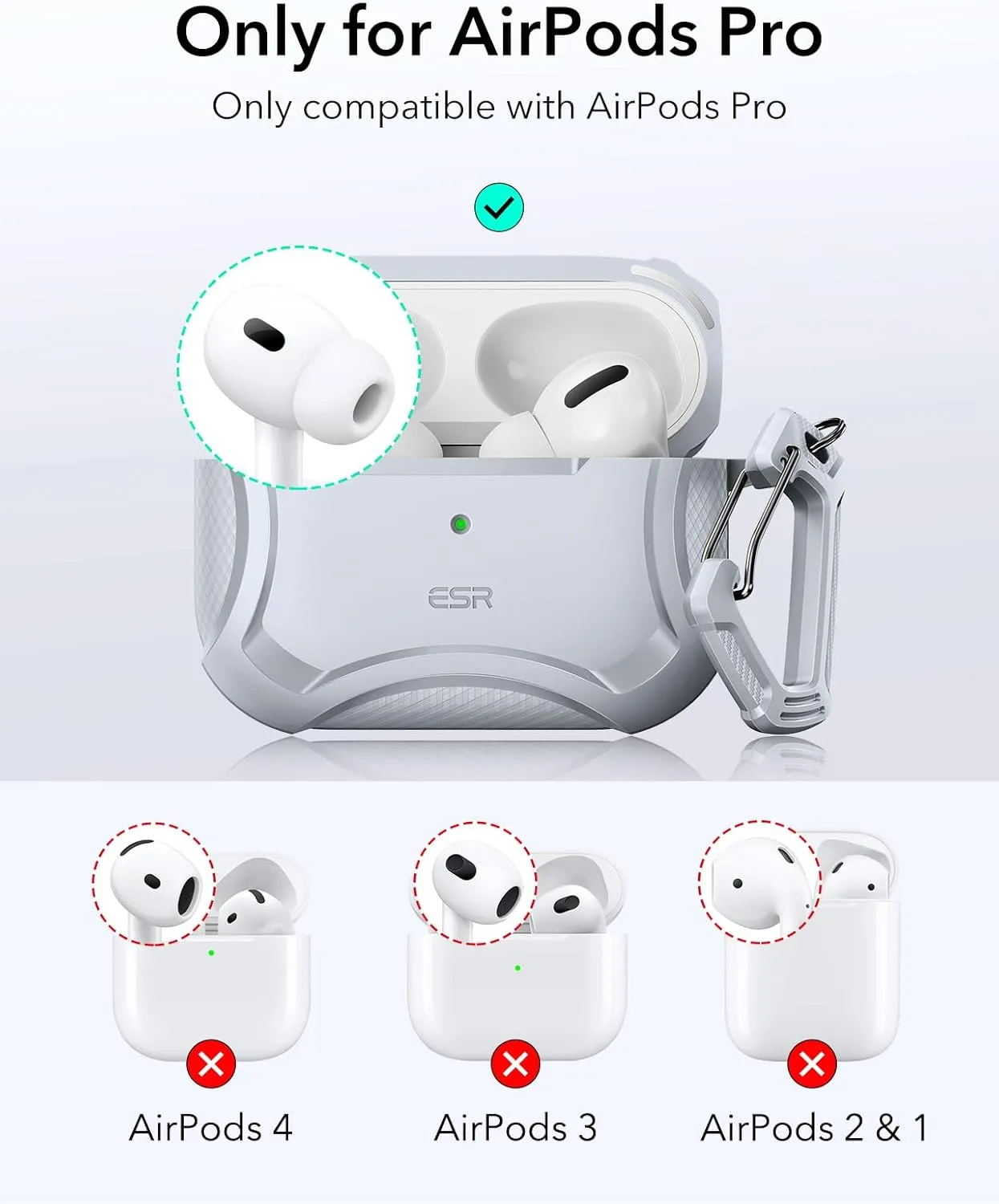 ESR for AirPods Pro 2nd Generation Case (HaloLock), Compatible with Airpods Pro Case 2nd/1st Gen (2023/2022/2019), Compatible with MagSafe, Powerful Drop Protection, Magnetic Lid,Gray