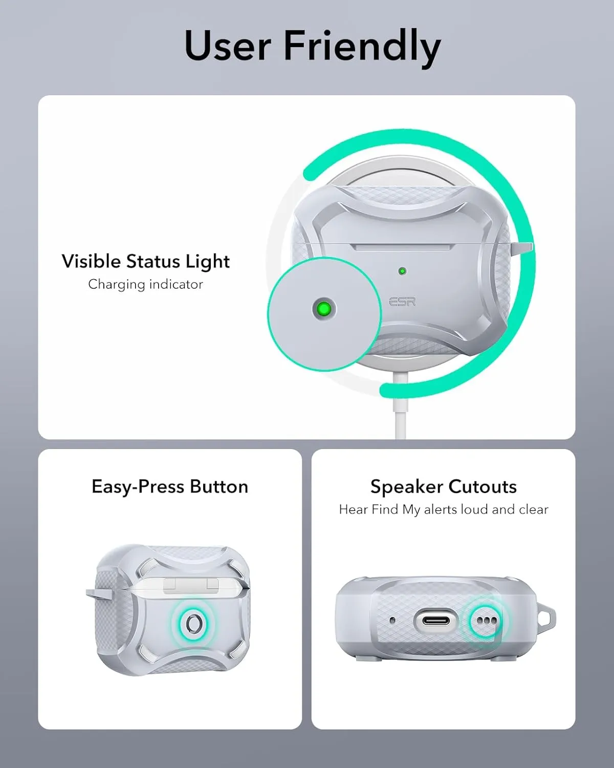 ESR for AirPods Pro 2nd Generation Case (HaloLock), Compatible with Airpods Pro Case 2nd/1st Gen (2023/2022/2019), Compatible with MagSafe, Powerful Drop Protection, Magnetic Lid,Gray