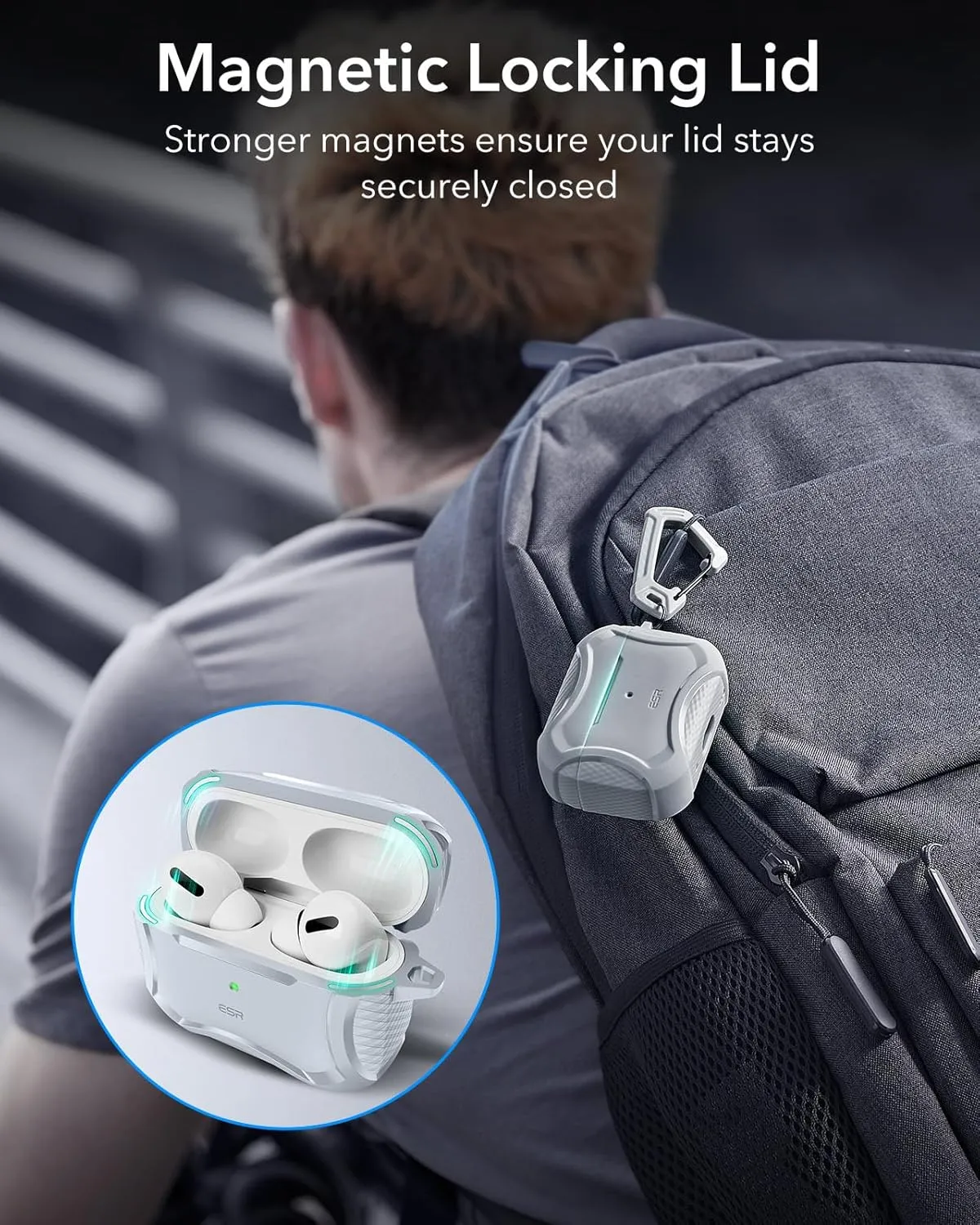 ESR for AirPods Pro 2nd Generation Case (HaloLock), Compatible with Airpods Pro Case 2nd/1st Gen (2023/2022/2019), Compatible with MagSafe, Powerful Drop Protection, Magnetic Lid,Gray