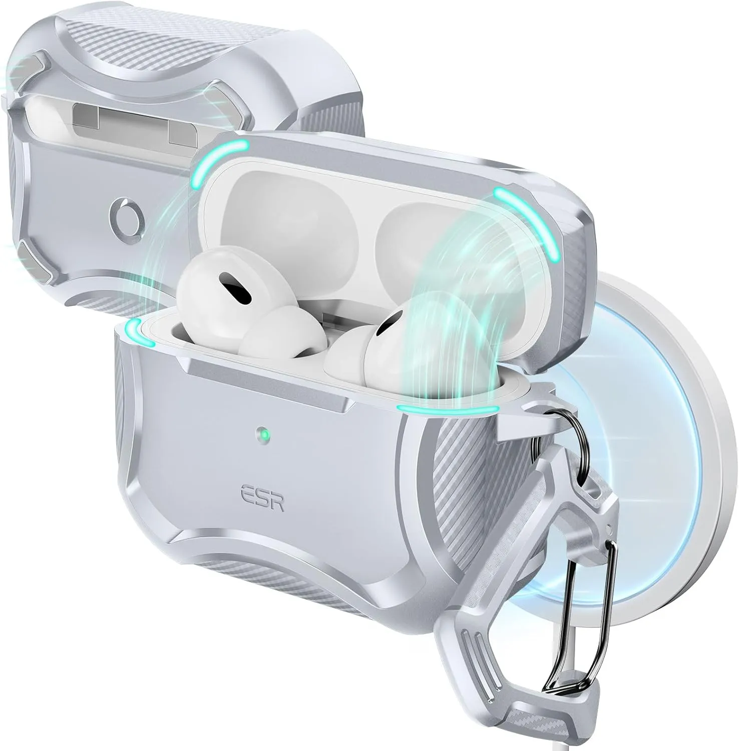 ESR for AirPods Pro 2nd Generation Case (HaloLock), Compatible with Airpods Pro Case 2nd/1st Gen (2023/2022/2019), Compatible with MagSafe, Powerful Drop Protection, Magnetic Lid,Gray