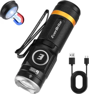 EverBrite Mini Flashlight, Rechargeable Flashlight with USB C Cable, 5 Light Modes Pocket Flashlight, 500 Lumens Magnetic Flashlight with Clip for Repair, Outdoors, Emergency