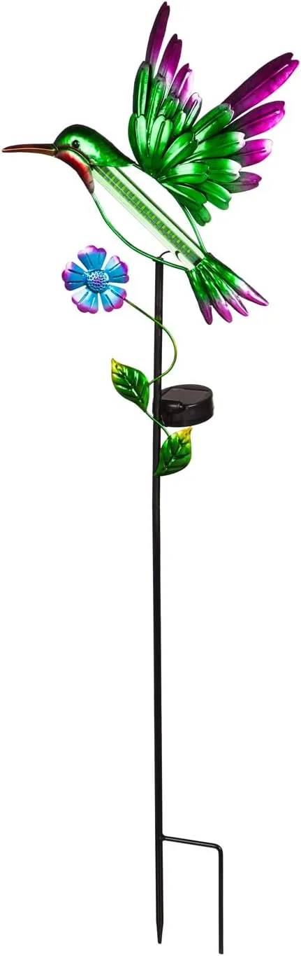 Evergreen 37" H Solar Drip Light Garden Stake, Flying Hummingbird