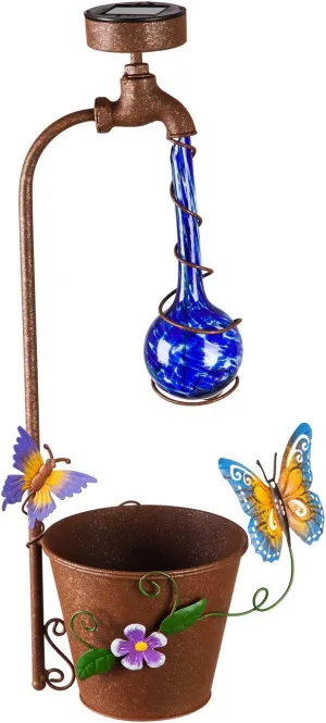 Evergreen Flag Beautiful Blue Solar Drip Light Swirl Glass Planter - 11 x 6 x 20 Inches Homegoods and Decorations for Every Space