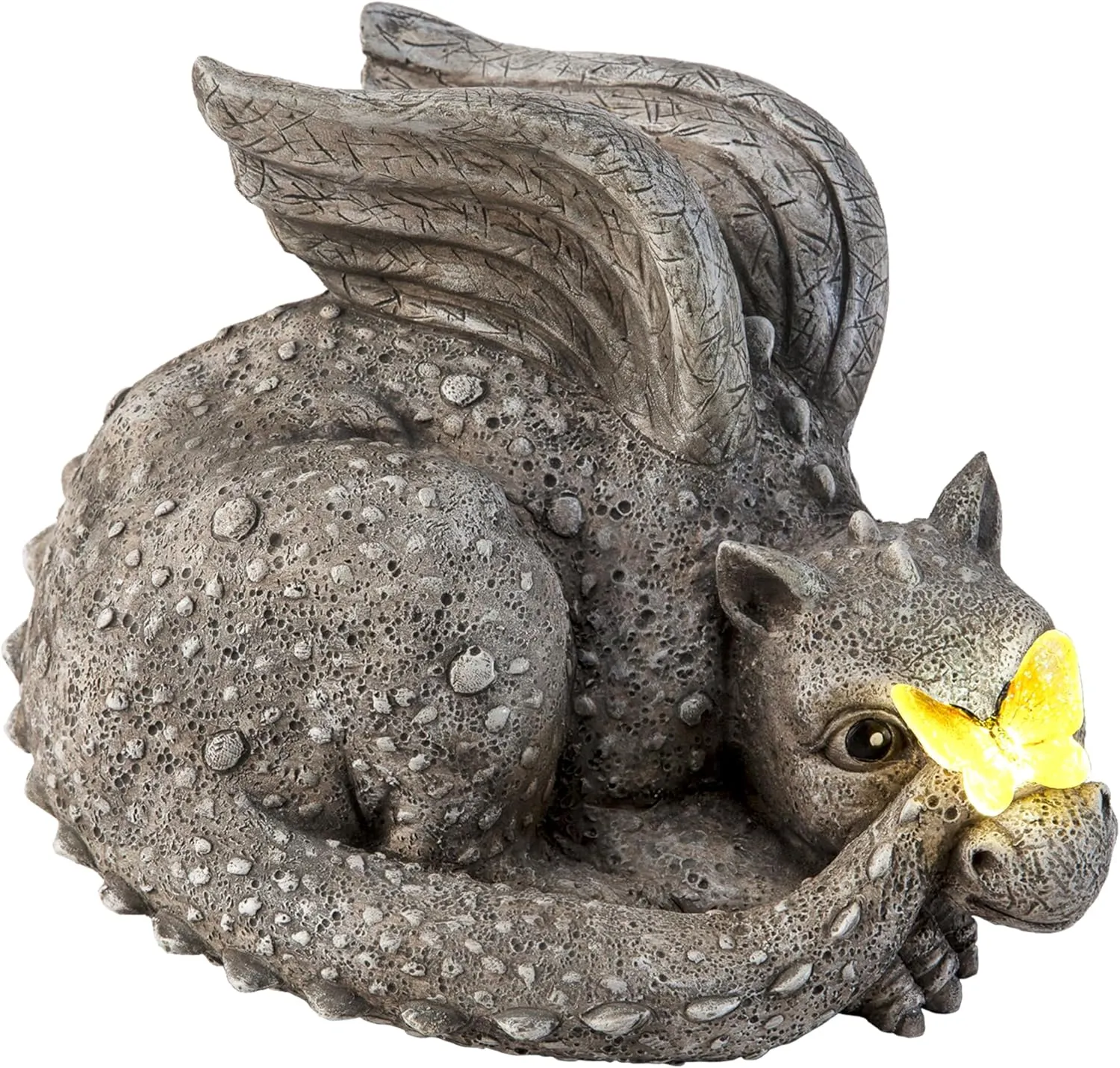 Evergreen Garden Baby Dragon Statue with Butterfly Solar Light | 8x7x6 Inches | Solar Dragon Garden Statues and Figurines Outdoor Indoor Decorations for Home