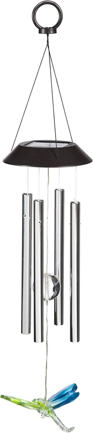 Evergreen Garden Dragonfly, Hummingbird, and Butterfly Solar Metal and Plastic Wind Chimes, Set of 3