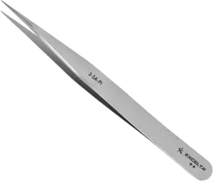 Excelta 3-SA-PI Straight Very Fine Precision Pointed Tweezers, 4.75 Inch, Conductive Anti-Magnetic Stainless Steel 316L, Ideal for Magnification Work, Made in Italy, Intermediate