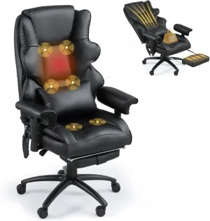 Executive Office Chair, 6-Point Massage Office Chair with Heating Function, High Back PU Leather & Ergonomic Lumbar Support-Black