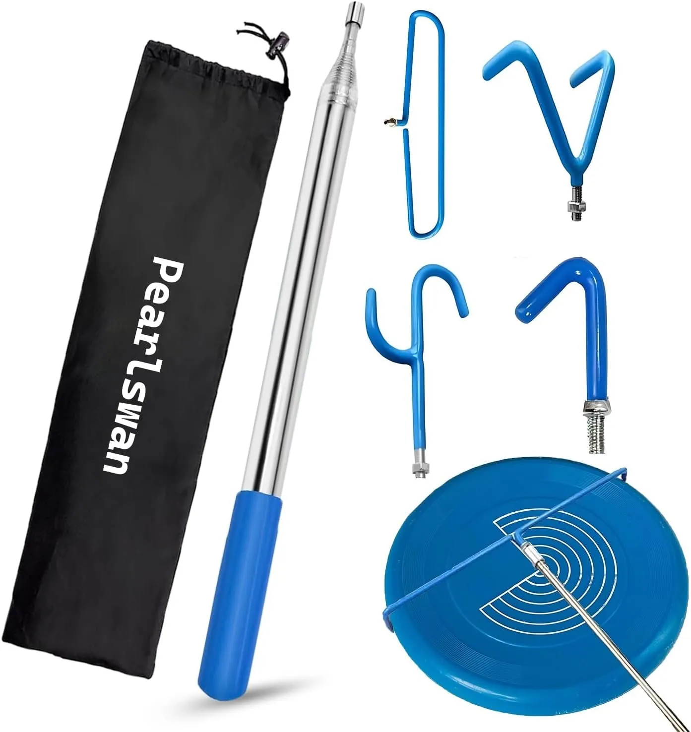 Expandable 4-in-1 Disc Golf Retriever Pole – 16ft Telescopic Disc Grabber with Steel Hooks and Travel Bag for Getting Discs Out of Trees, Bushes or Water