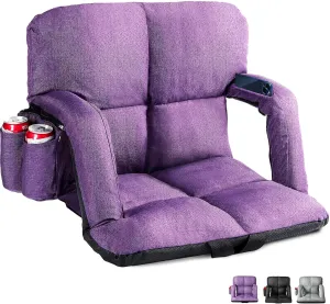 Extra Wide Stadium Seats with Back Support, Bleacher Chairs with Back and Cushion, 6 Reclining Positions, Stadium Chair Bleacher Seat with Armrests for Sport Events, Camping, Concerts (Purple, 25")