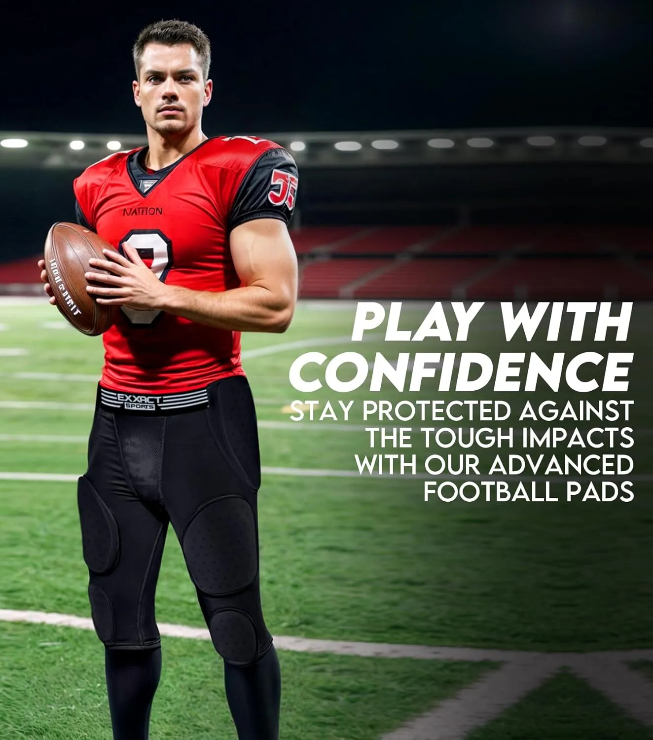 Exxact Sports Battle 7-Pad Football Girdle for Men & Boys with Cup Pocket - Lightweight Padded Compression Shorts with Integrated Ultra Flex Pads, Girdle Football