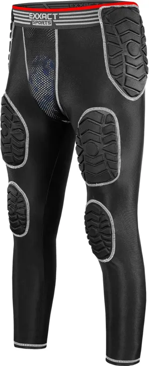 Exxact Sports Combat Men's Padded Compression Leggings, 7-Pad Football Girdle Pants with Cup Pocket, Integrated Hip, Thigh, Knee & Tailbone Protection for Game-Day