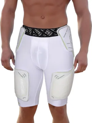 Exxact Sports Gladiator 5-Pad Adult Football Girdle for Men with Cup Pocket, Padded Compression Shorts with Integrated Hip, Thigh, Tailbone Pads, Men's Girdle Football