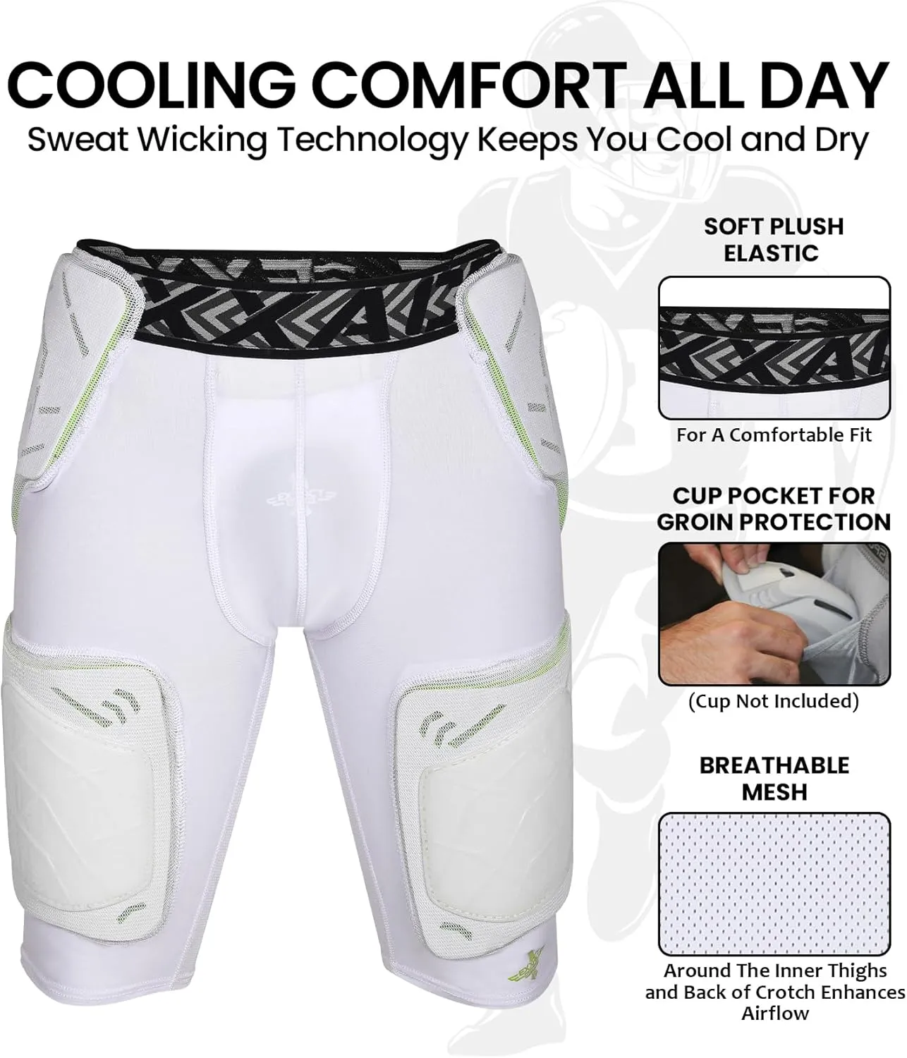 Exxact Sports Gladiator 5-Pad Adult Football Girdle for Men with Cup Pocket, Padded Compression Shorts with Integrated Hip, Thigh, Tailbone Pads, Men's Girdle Football