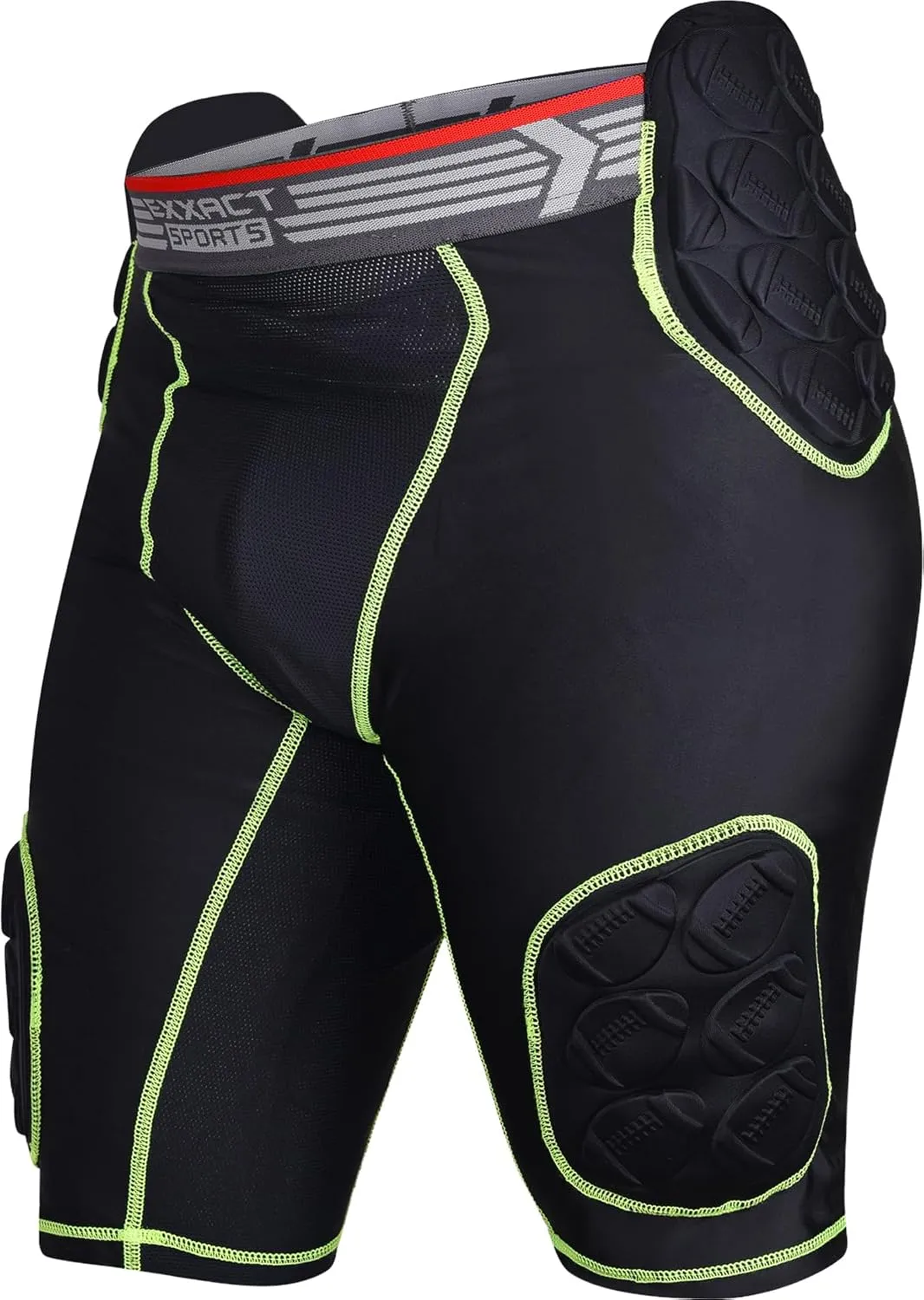 Exxact Sports Touchdown 5-Pad Adult Football Girdle for Men with Cup Pocket, Lightweight Padded Compression Shorts with Integrated Hip, Thigh, Tailbone Pads, Men's Girdle Football