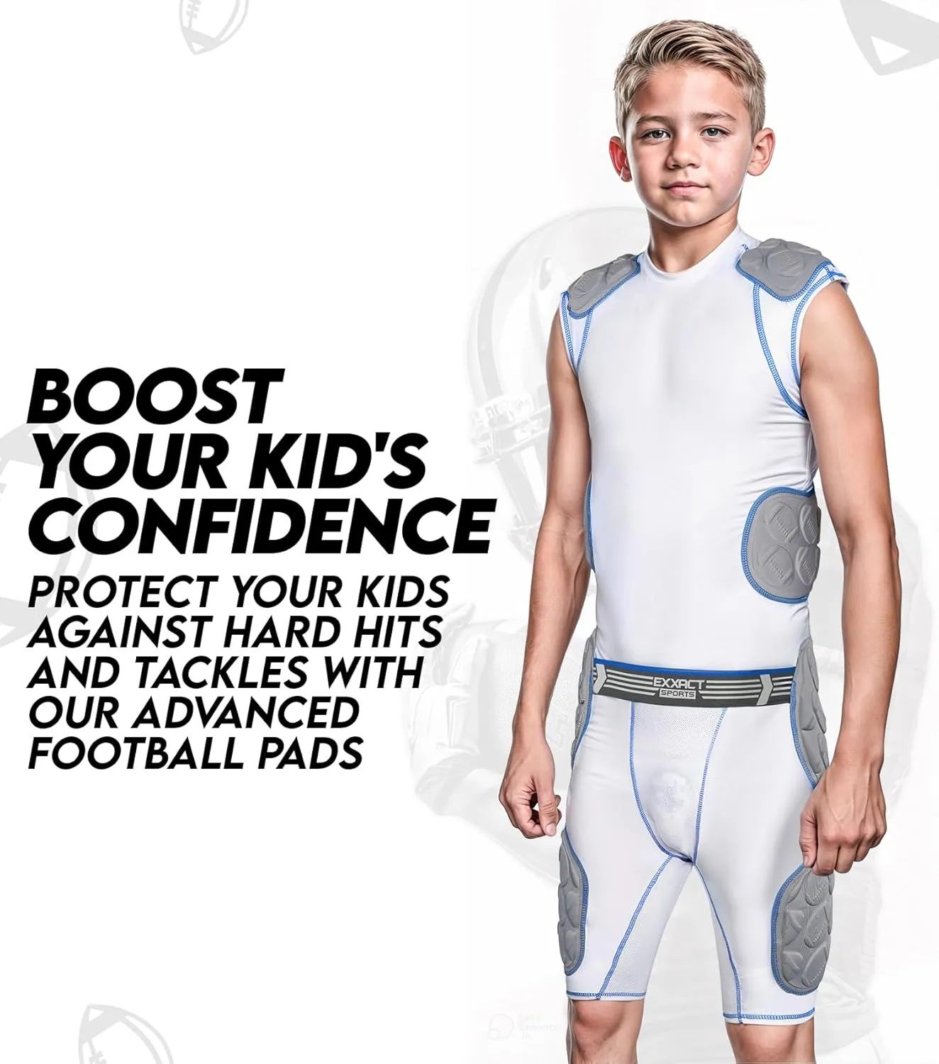 Exxact Sports Touchdown 5-Pad Youth Football Girdle with Cup Pocket, Lightweight Padded Compression Shorts with Integrated Hip, Thigh, Tailbone Pads, Boys Girdle Football