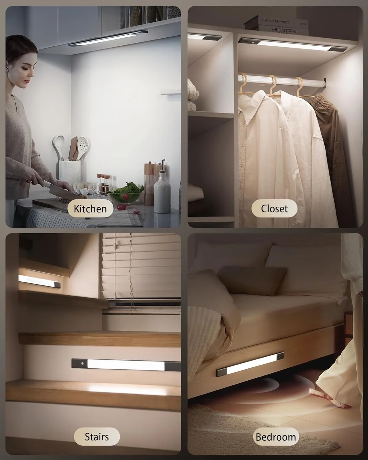 EZVALO Under Cabinet Lighting, 2-Pack Motion Sensor Lights with 3 Detachable Batteries, 76 LED Dimmable Closet Lights, 3 Color Temps, Under Counter Lights for Kitchen, Pantry, Wardrobe