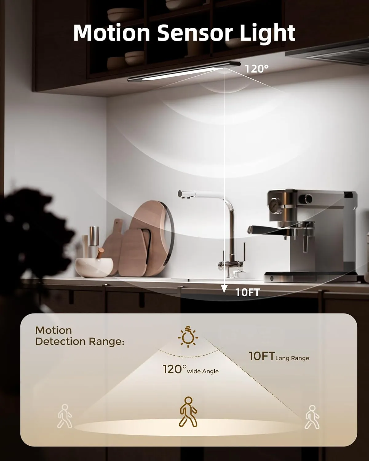 EZVALO Under Cabinet Lighting, 2-Pack Motion Sensor Lights with 3 Detachable Batteries, 76 LED Dimmable Closet Lights, 3 Color Temps, Under Counter Lights for Kitchen, Pantry, Wardrobe