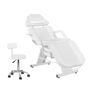 Facial Chair Tattoo Chair for Client Adjustable 3-Section Multipurpose with Hydraulic Stool for Esthetician Beauty Spa Tattoo Eyelash Equipment White