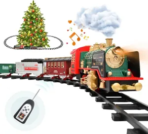 FANL Train Set with Remote Control - Christmas Train Toys - Steam Locomotive Engine, Cargo Car and Train Tracks - Rechargeable Electric Train Toy Gift Toys for Age 3 4 5 6   Kids.