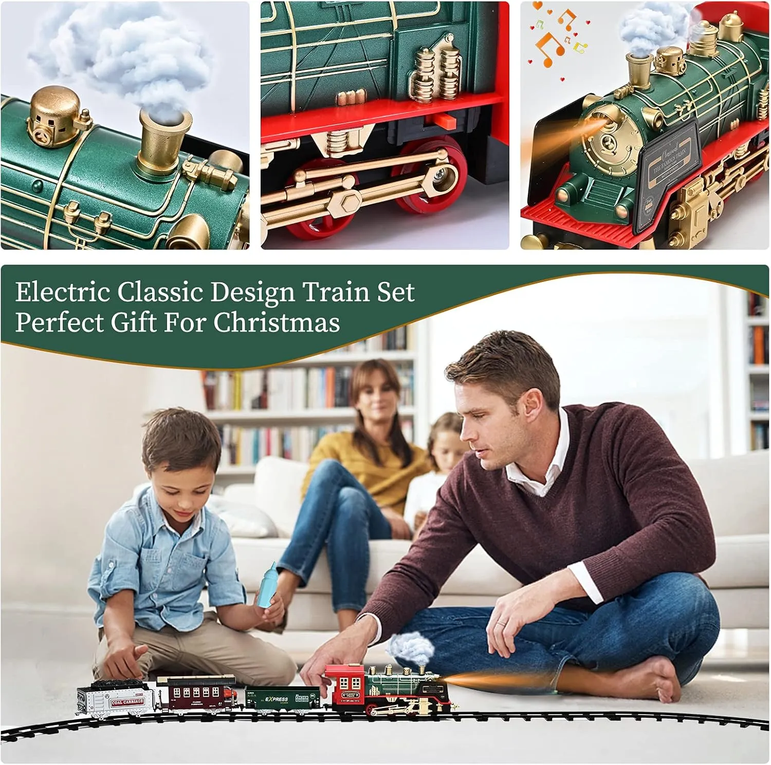 FANL Train Set with Remote Control - Christmas Train Toys - Steam Locomotive Engine, Cargo Car and Train Tracks - Rechargeable Electric Train Toy Gift Toys for Age 3 4 5 6   Kids.