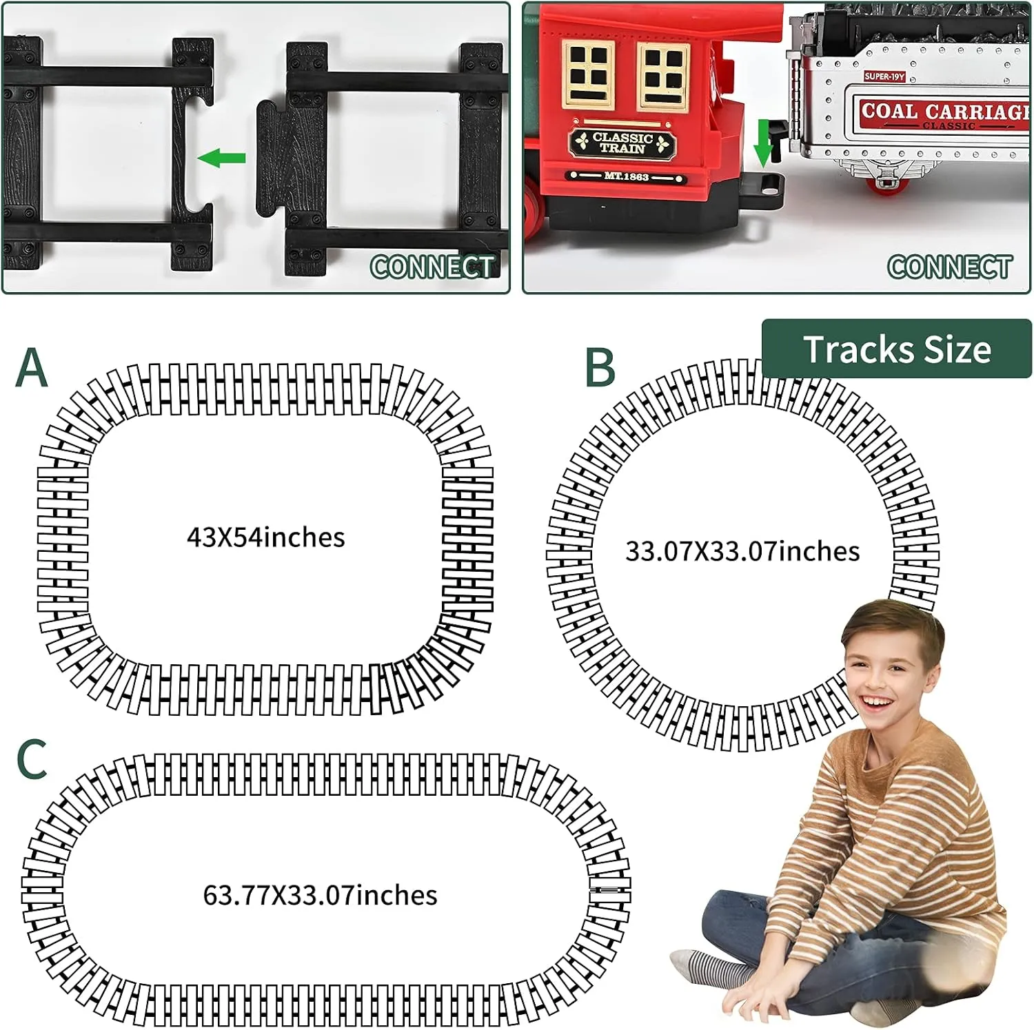 FANL Train Set with Remote Control - Christmas Train Toys - Steam Locomotive Engine, Cargo Car and Train Tracks - Rechargeable Electric Train Toy Gift Toys for Age 3 4 5 6   Kids.