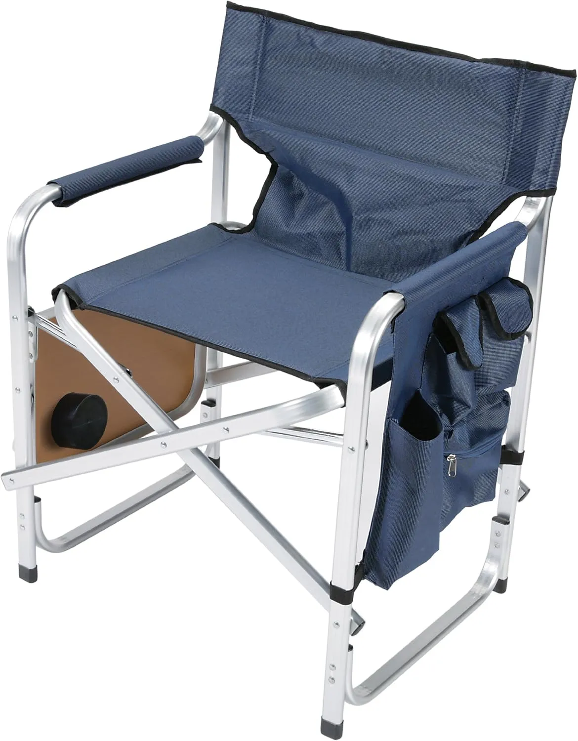Faulkner Aluminum Director Chair with Folding Tray and Cup Holder, Blue