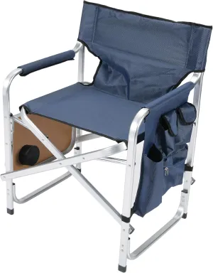 Faulkner Aluminum Director Chair with Folding Tray and Cup Holder, Blue