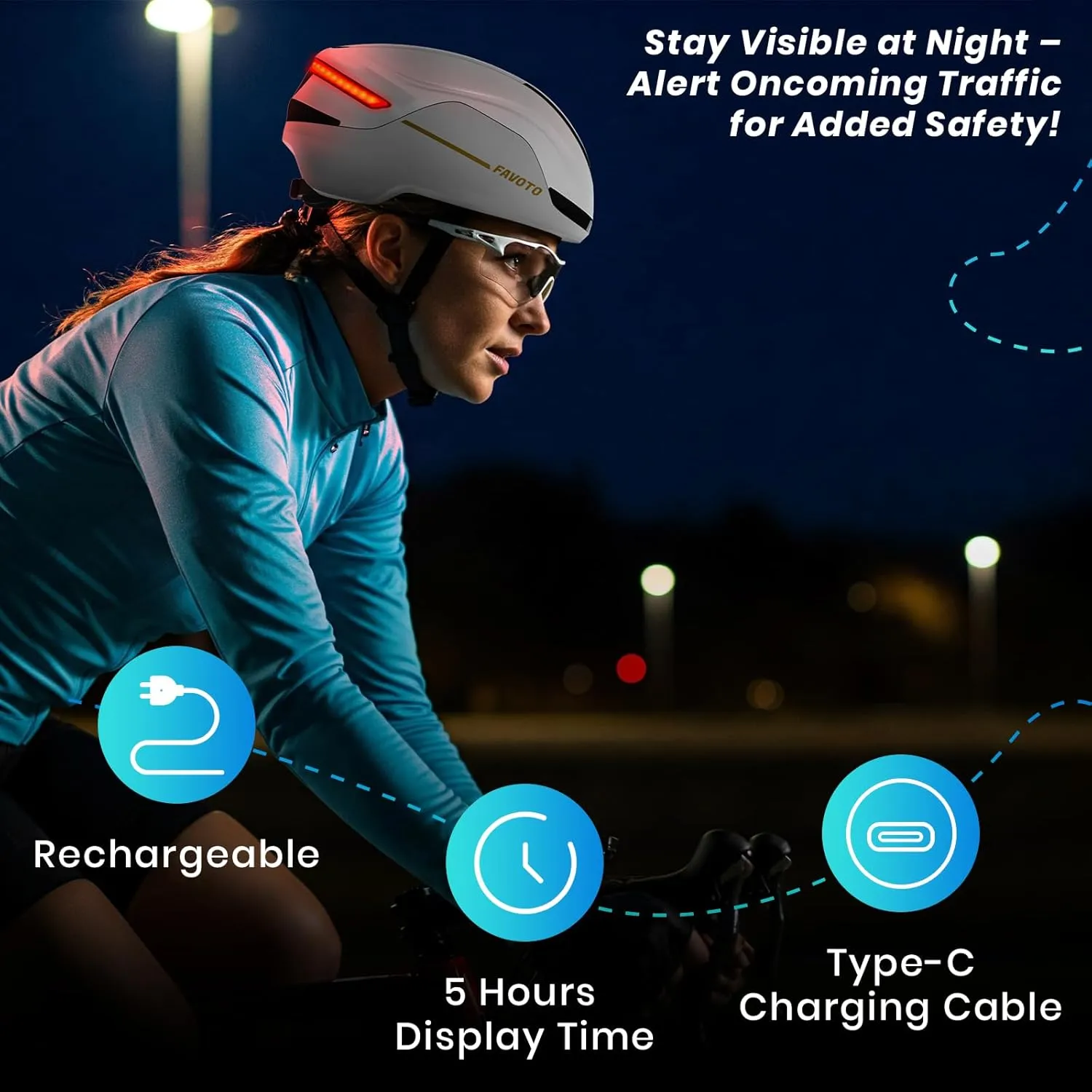 Favoto Smart Bike Helmet with Light – Dual Shell CPSC Certified Ebike Helmet with Turn Signals for Road Cycling City Commuting, Adjustable Fit for Adults Men Women