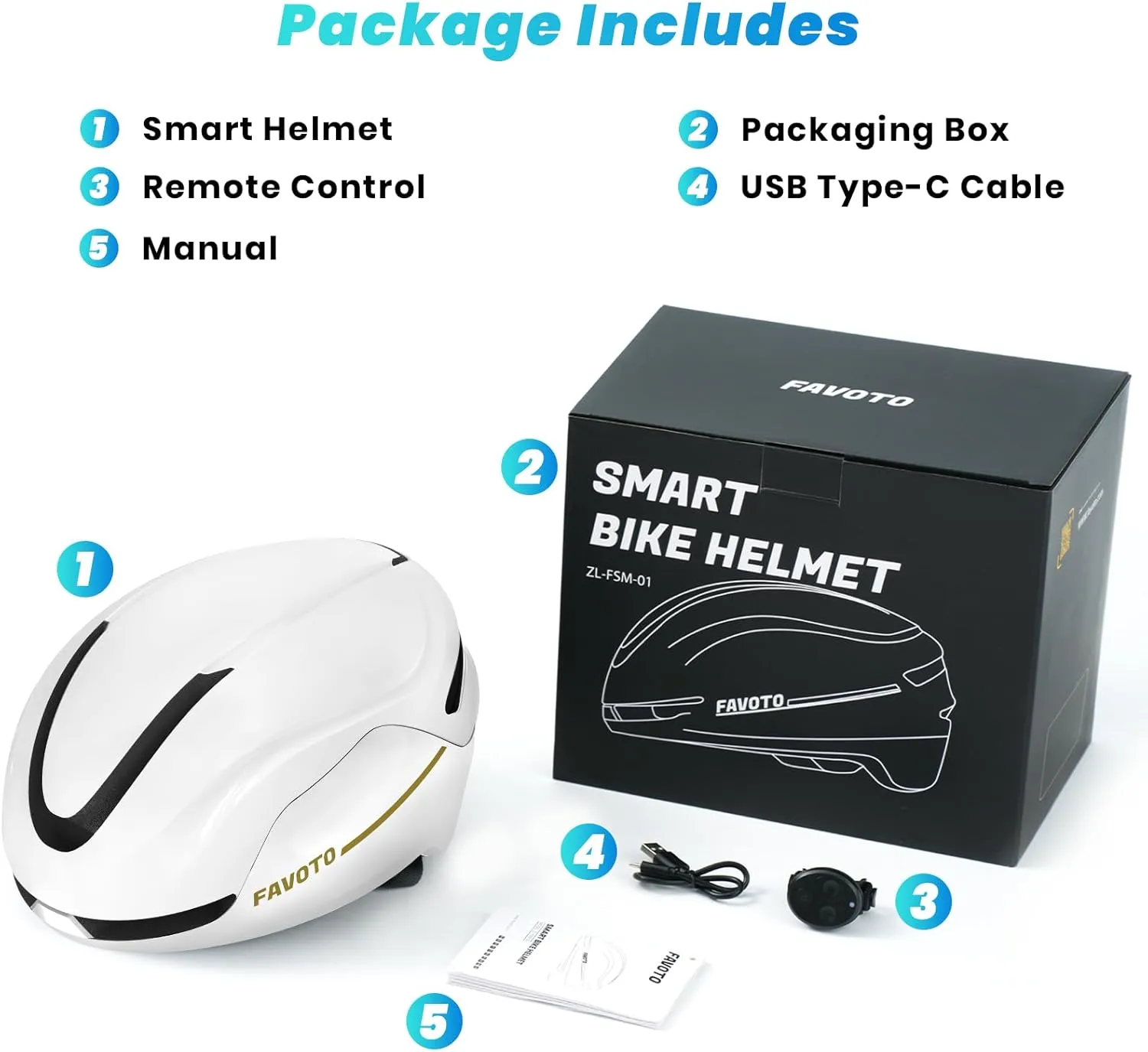 Favoto Smart Bike Helmet with Light – Dual Shell CPSC Certified Ebike Helmet with Turn Signals for Road Cycling City Commuting, Adjustable Fit for Adults Men Women